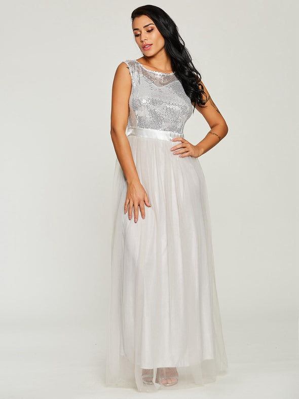 New Chiffon Sleeveless Sequin Evening Dress