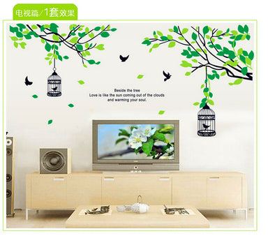 Cartoon Green Tree Bird Cage Self-Adhesive Wall Sticker