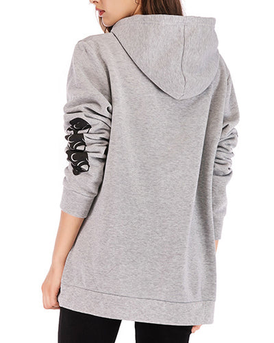 Printed Fleece Long Sleeve Hooded Casual Sweatshirt