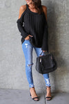 Open Shoulder  Cutout  Plain Sweaters