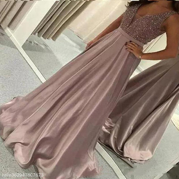 Deep V-Neck Sequin High Waist Evening Dress