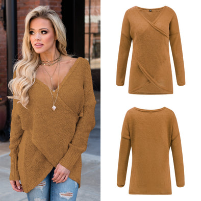 Sexy Deep V-Neck Long Sleeve Irregular Sweater