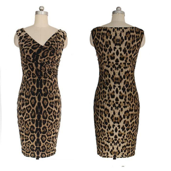 Sexy Leopard V-Neck Sleeveless Bodycon Dress