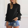 Women's split fork O-neck three-layer lotus leaf long-sleeved shirt