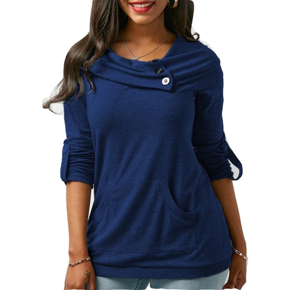 New Solid Color Long-Sleeved T-Shirt Pocket Sweatshirt