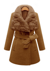 Bandage Long Sleeve Fur Collar Woolen Coat