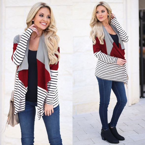 Patchwork Stripe Long Sleeve Cardigan Outwear