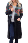 Long Print Stitching Knit Cardigan Hoodie