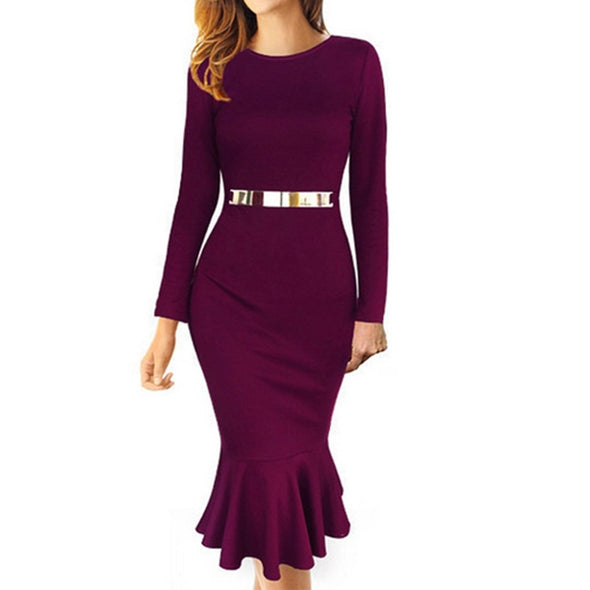 Sexy Long Sleeve Ruffled  Bodycon Dress