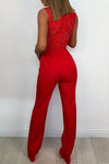 Red Long Sleeves Wide Leg Jumpsuits