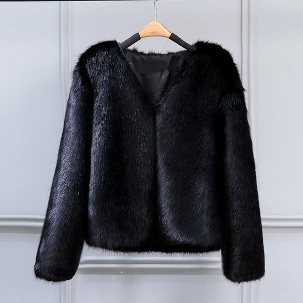 Fashion Imitation Rabbit Fur Long Sleeve Coat