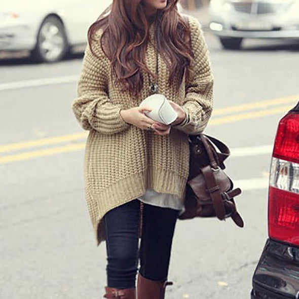 Fashion Pure Color   Loose Sweater Dress