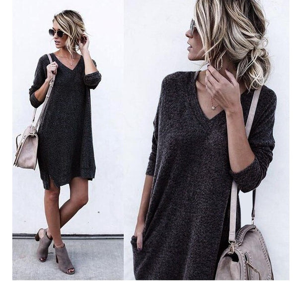 Long Sleeve V-Neck Pocket Sweater