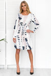 New Geometry Color Matching Printed Long Sleeve  Dress