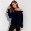 Gold Velvet Wooden ear Off Shoulder Bell Sleeve Blouses