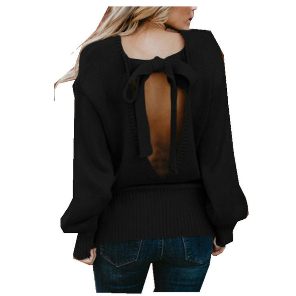 Open Back Long Sleeve Bow Sweater