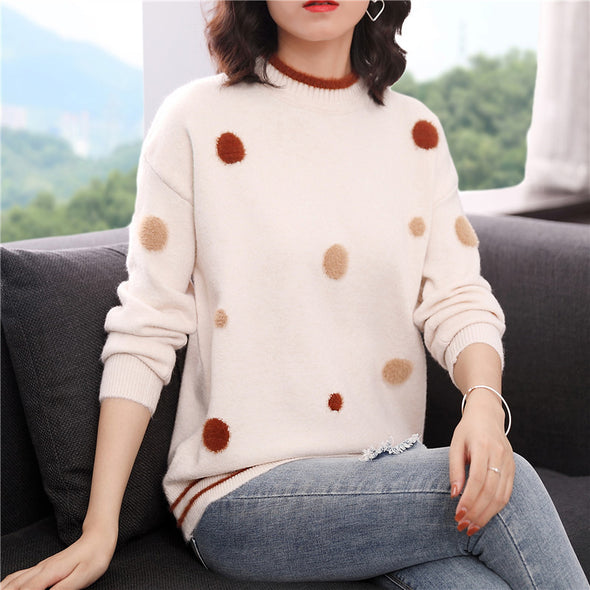 O-Neck Hairy Large Dot Anti-Pilling Sweater