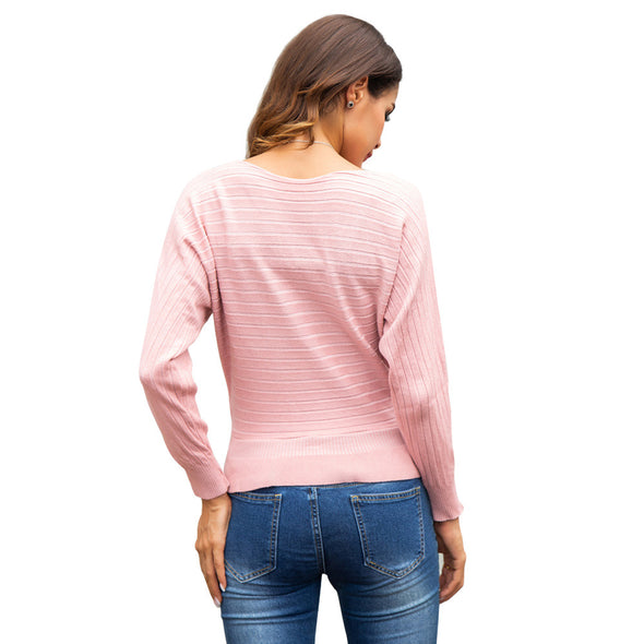 Solid Color Flounced Bandage Round Neck Sweaters