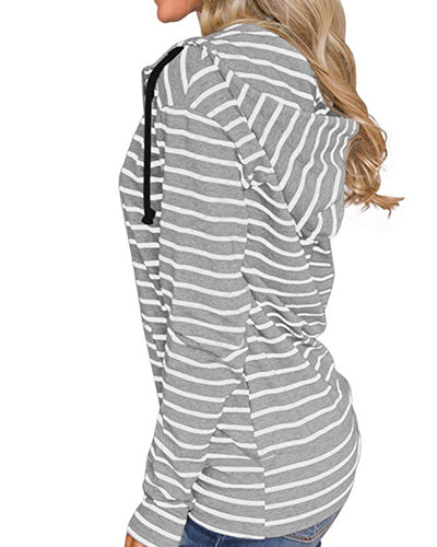 Long Sleeve Striped Zipper Hoodie Sweater