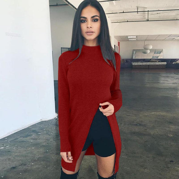 Irregular High Collar Long Sleeve Sweater