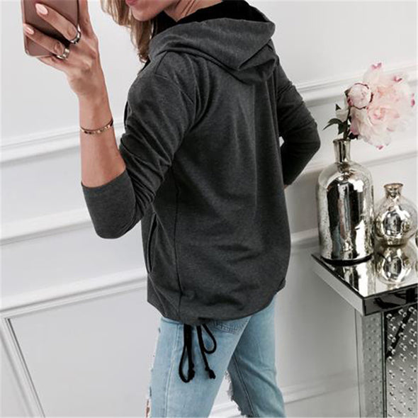 Solid Color Long Sleeve Hooded Zipper Cardigan