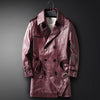 Men's Lapel Double-Breasted Leather Trench Coat