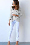 Surplice Curved Hem Long Sleeve Sweater