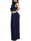 Band Collar Ruched Plain Evening Dress