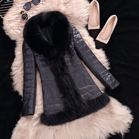 Slim-fit Fox Fur Collar Fur Sheepskin Thin Coat