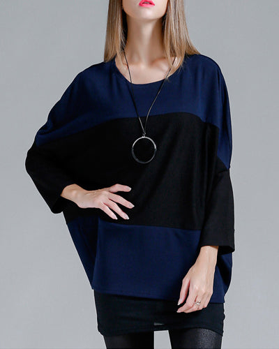 Batwing Sleeve Loose Contrast Knit Sweater