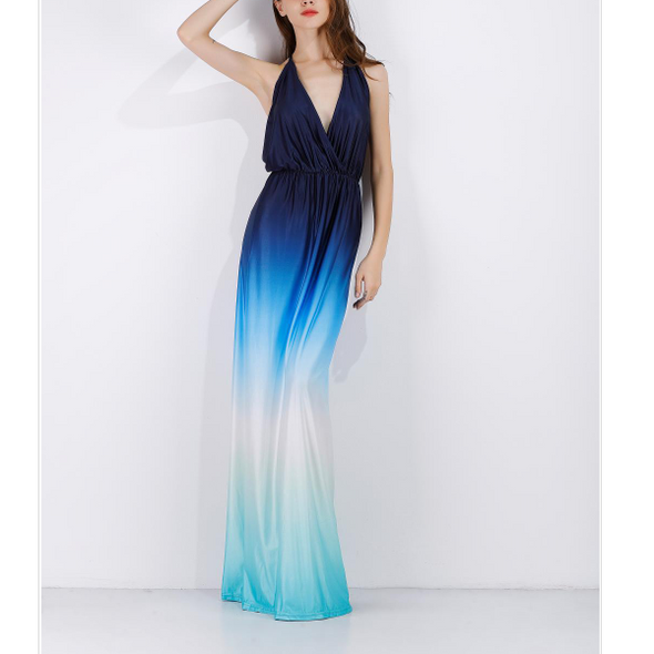 Sleeveless Gradient Sleeveless V Neck Evening Dresses