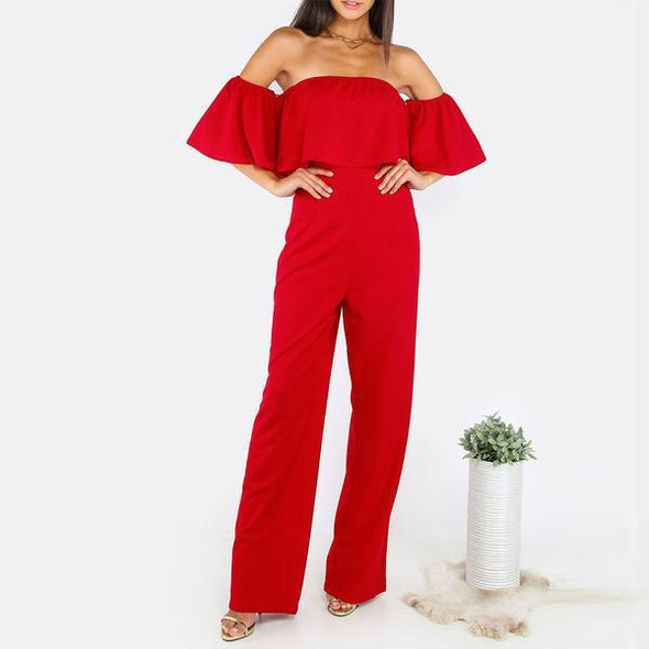 Strapless Sexy Speaker Sleeves Loose Jumpsuit