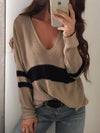 College Wind V-Neck Split-Striped Sweaters