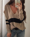 College Wind V-Neck Split-Striped Sweaters