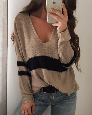 College Wind V-Neck Split-Striped Sweaters