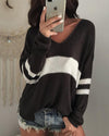 College Wind V-Neck Split-Striped Sweaters