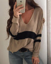 College Wind V-Neck Split-Striped Sweaters