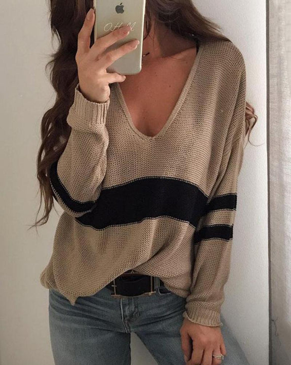 College Wind V-Neck Split-Striped Sweaters