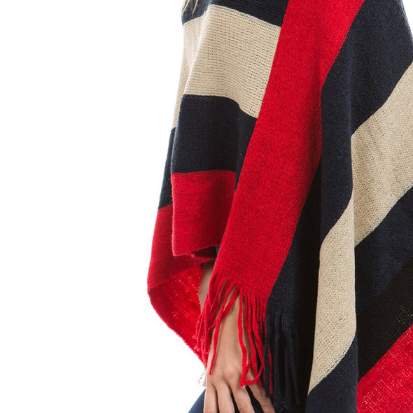 Cloak Tassel Stripe Round Neck Sweaters