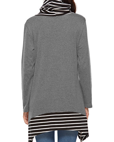 Splicing Pocket Long Sleeve Bib Collar Sweatshirt