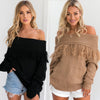 Sexy Solid Off-Shoulder Tassel Pullover Sweater