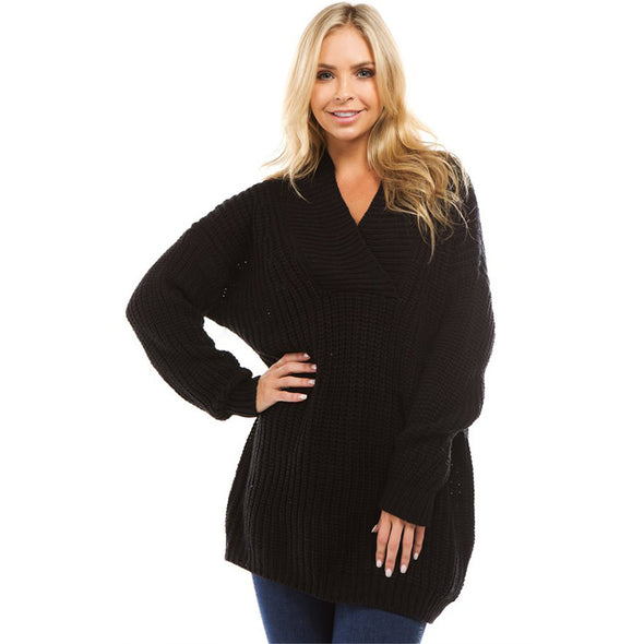 Loose V- neck Long Sleeve Sweaters