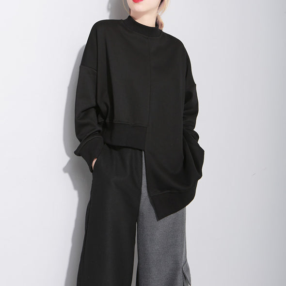 Irregular Solid Color O-Neck Loose Sweatshirt