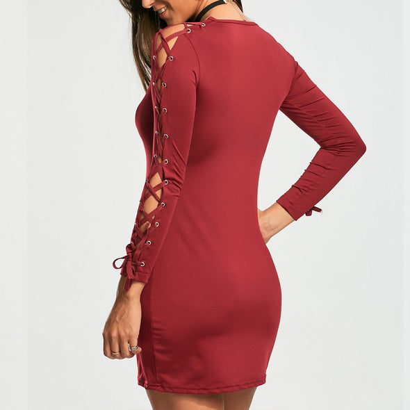 Classic Solid Bandage Sleeve Bodycon Dress