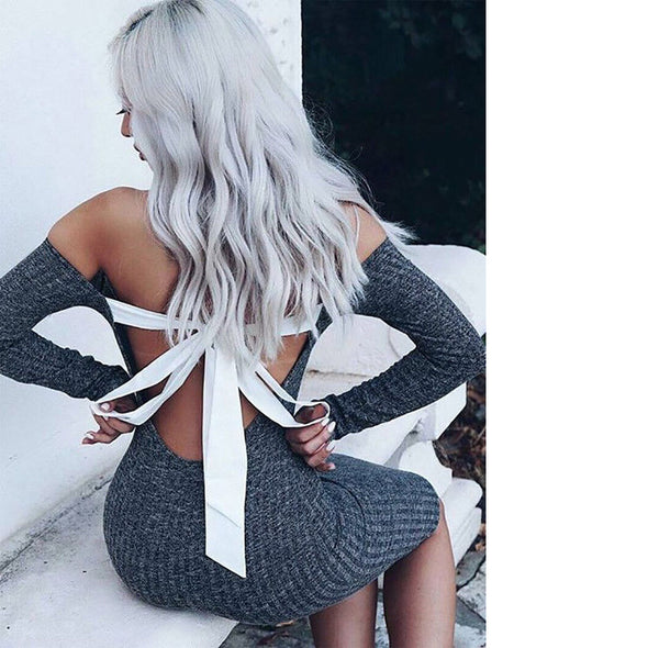 Backless Bowknot Long Sleeve Bodycon Dresses