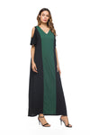 Fashion Color Stitching V-Neck Off Shoulder Maxi Dress