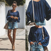 Women's loose vertical stripes long sleeves strap shirt