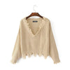 Fashion V-Neck Backless Tassel irregular Knitting Sweater