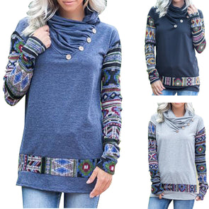 Pile Of Collar Button Printed Stitching Sweatshirt