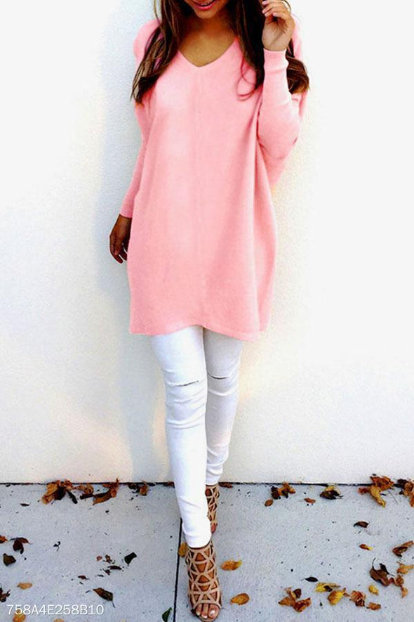 V Neck  Loose Fitting  Plain Sweaters